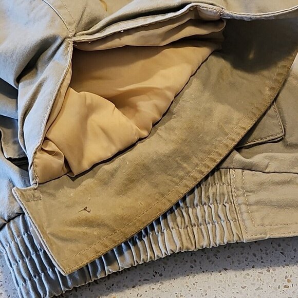 Vintage LL Bean Chore Jacket Mens L Leather Collar Beige Canvas Quilt Lined Work - Picture 13 of 13